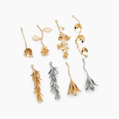 4pcs Gold/ Silver Tone Branch Leaf Charm Pendants , Gold/ Rhodium plated Brass, Lead Nickel Free (GB-954)