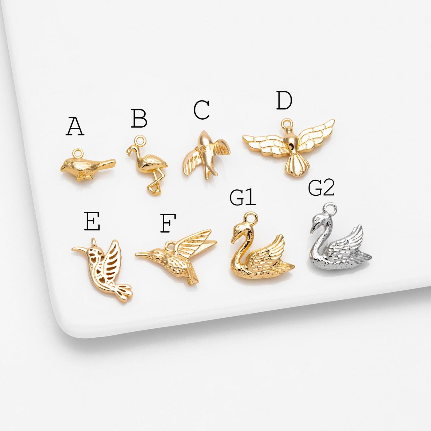 10pcs Gold Bird Charm, Real Gold plated Brass Bird Pendant, Earring Charm (GB-2691)