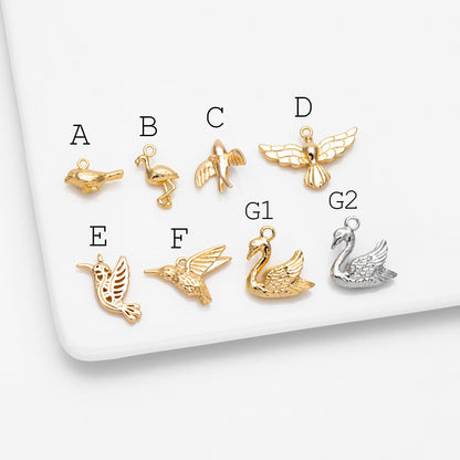 10pcs Gold Bird Charm, Real Gold plated Brass Bird Pendant, Earring Charm (GB-2691)