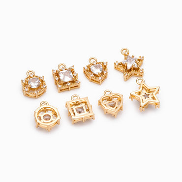 4pcs CZ Pave Round/ Square/ Heart/ Star Charms, Jewelry Making, Diy Material, Jewelry Supplies (GB-3116)