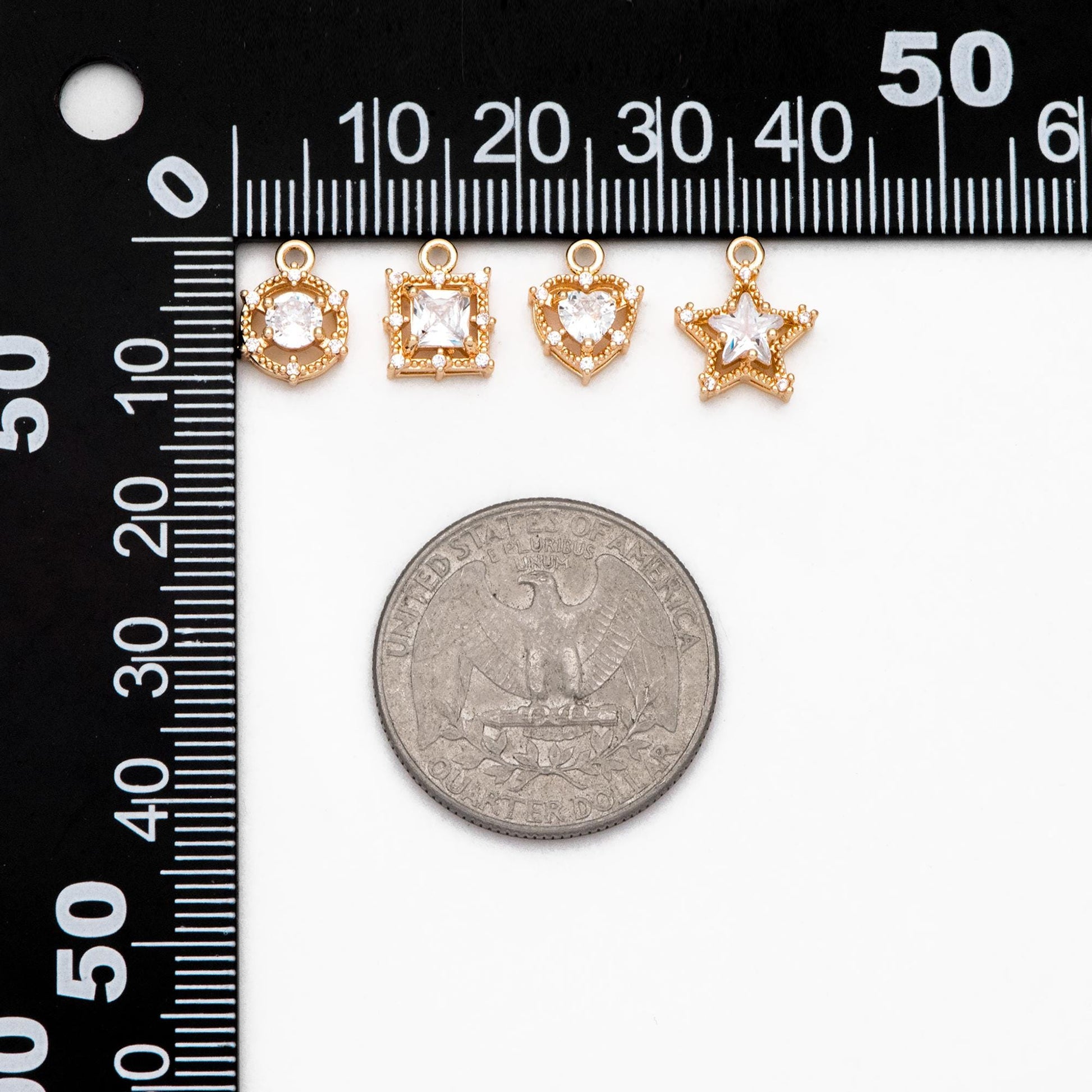 4pcs CZ Pave Round/ Square/ Heart/ Star Charms, Jewelry Making, Diy Material, Jewelry Supplies (GB-3116)