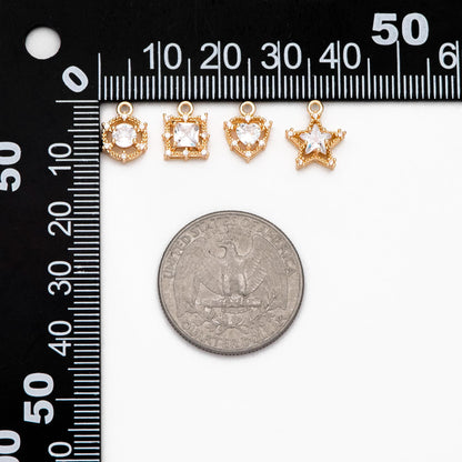 4pcs CZ Pave Round/ Square/ Heart/ Star Charms, Jewelry Making, Diy Material, Jewelry Supplies (GB-3116)