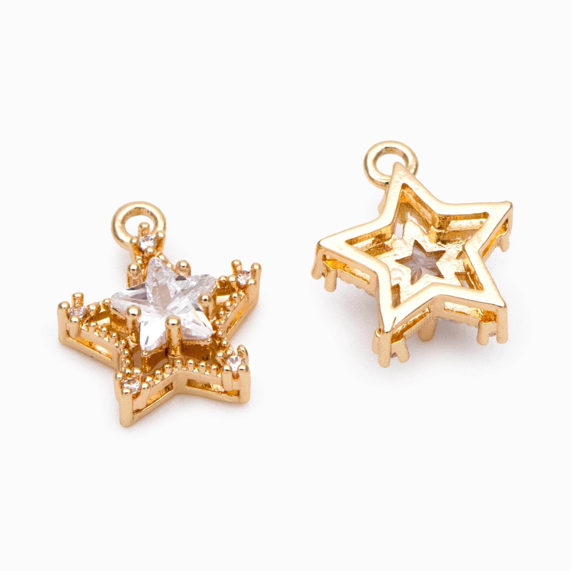 4pcs CZ Pave Round/ Square/ Heart/ Star Charms, Jewelry Making, Diy Material, Jewelry Supplies (GB-3116)