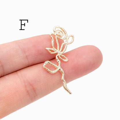 10pcs Gold Leaf Flower Charms, 18K Gold plated Brass, Dainty Earring Pendants (GB-120)