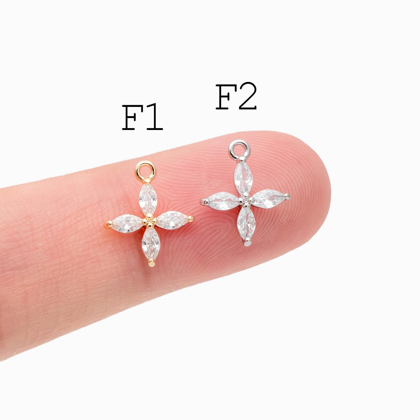 4pcs Gold/ Silver CZ Flower Charms , Real Gold/ Rhodium plated Brass, Cubic Zirconia Flower Pendants (GB-584)