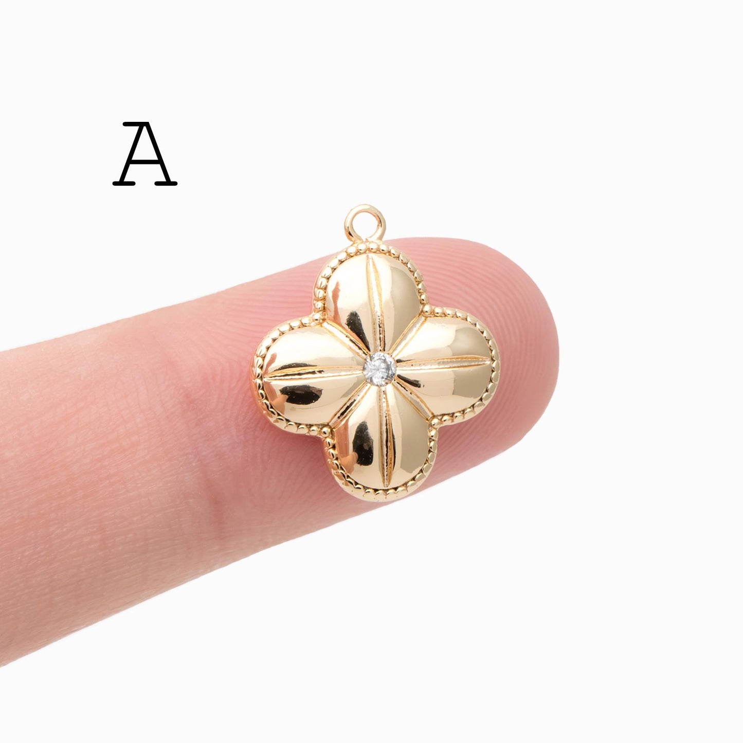 4pcs Gold/ Silver Tone CZ Pave Flower Leaf Charms , Real Gold/ Rhodium plated Brass, Dainty Earring Pendants (GB-978)