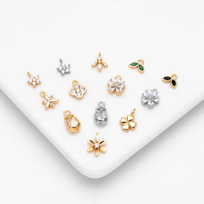 10pcs Gold/ Silver Tone Flower Leaf Charms, 18K Real Gold/ Rhodium plated Brass, Tiny Floral Pendants (GB-1762)