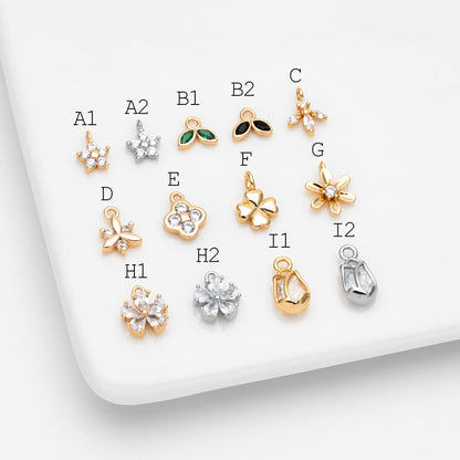 10pcs Gold/ Silver Tone Flower Leaf Charms, 18K Real Gold/ Rhodium plated Brass, Tiny Floral Pendants (GB-1762)
