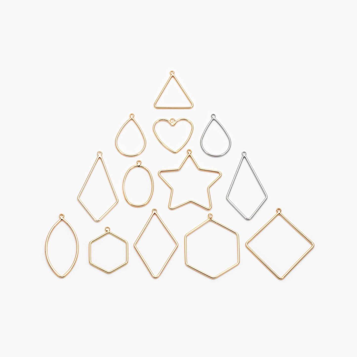 10pcs Gold/ Silver Tone Geometric Charms, 18K Gold/ Rhodium plated Brass Link Pendants, Teardrop Square Rhombus Triangle Heart (GB-368)