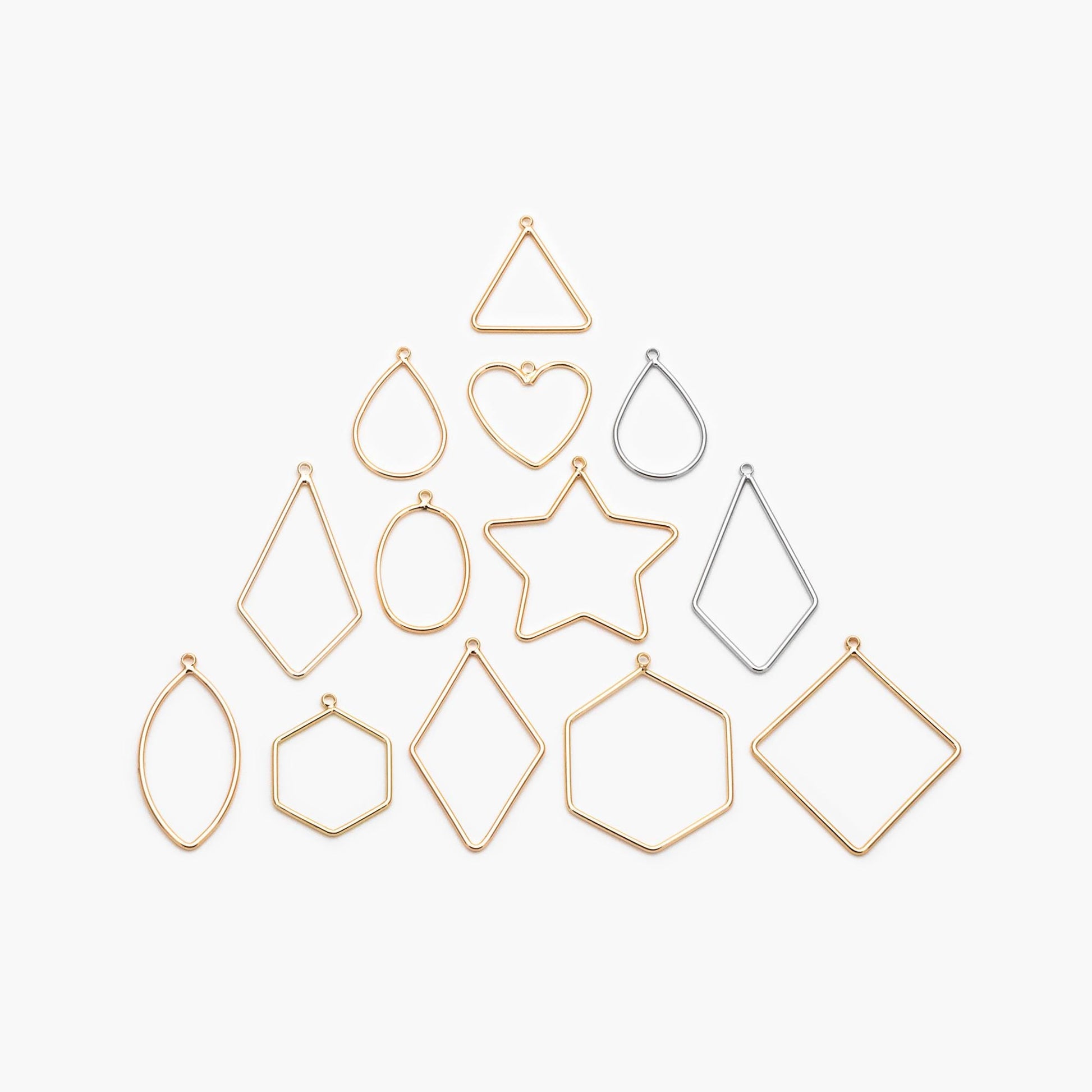 10pcs Gold/ Silver Tone Geometric Charms, 18K Gold/ Rhodium plated Brass Link Pendants, Teardrop Square Rhombus Triangle Heart (GB-368)