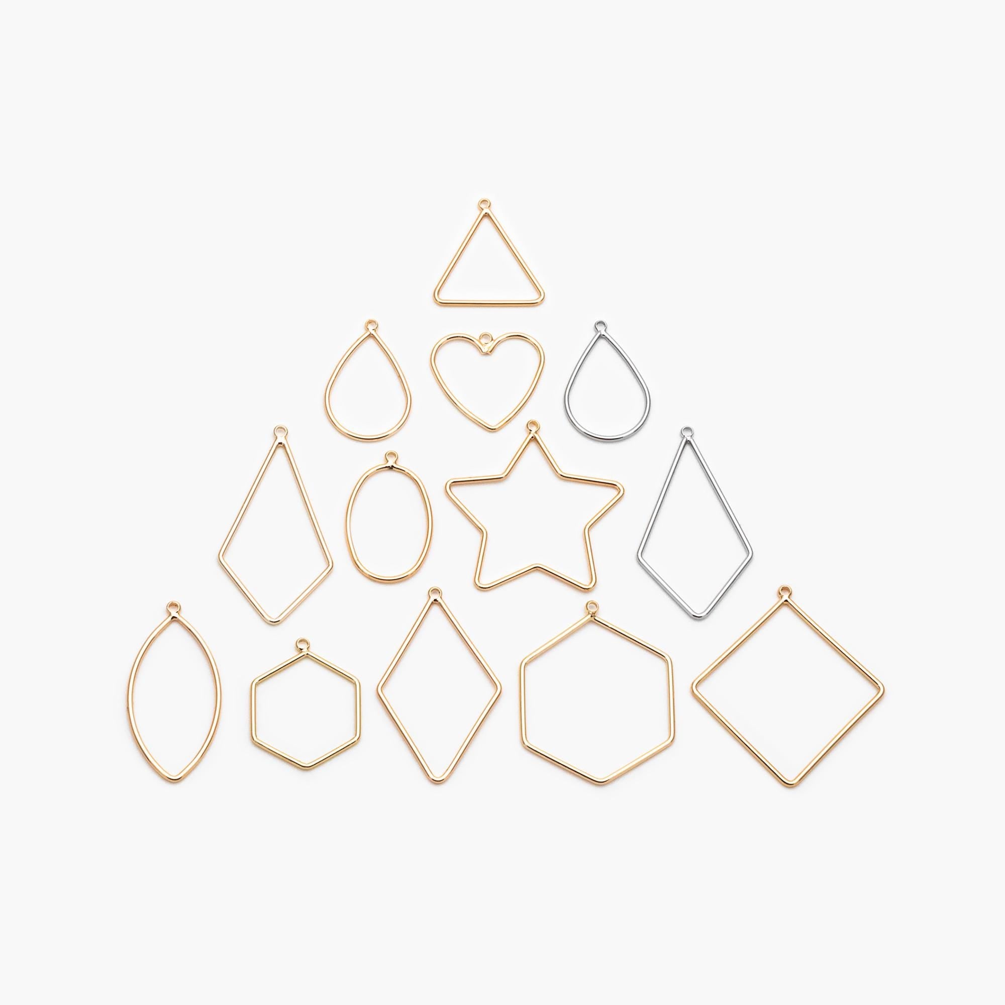 10pcs Gold/ Silver Tone Geometric Charms, 18K Gold/ Rhodium plated Brass Link Pendants, Teardrop Square Rhombus Triangle Heart (GB-368)