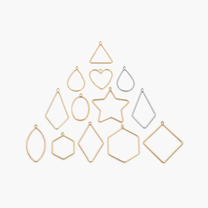 10pcs Gold/ Silver Tone Geometric Charms, 18K Gold/ Rhodium plated Brass Link Pendants, Teardrop Square Rhombus Triangle Heart (GB-368)