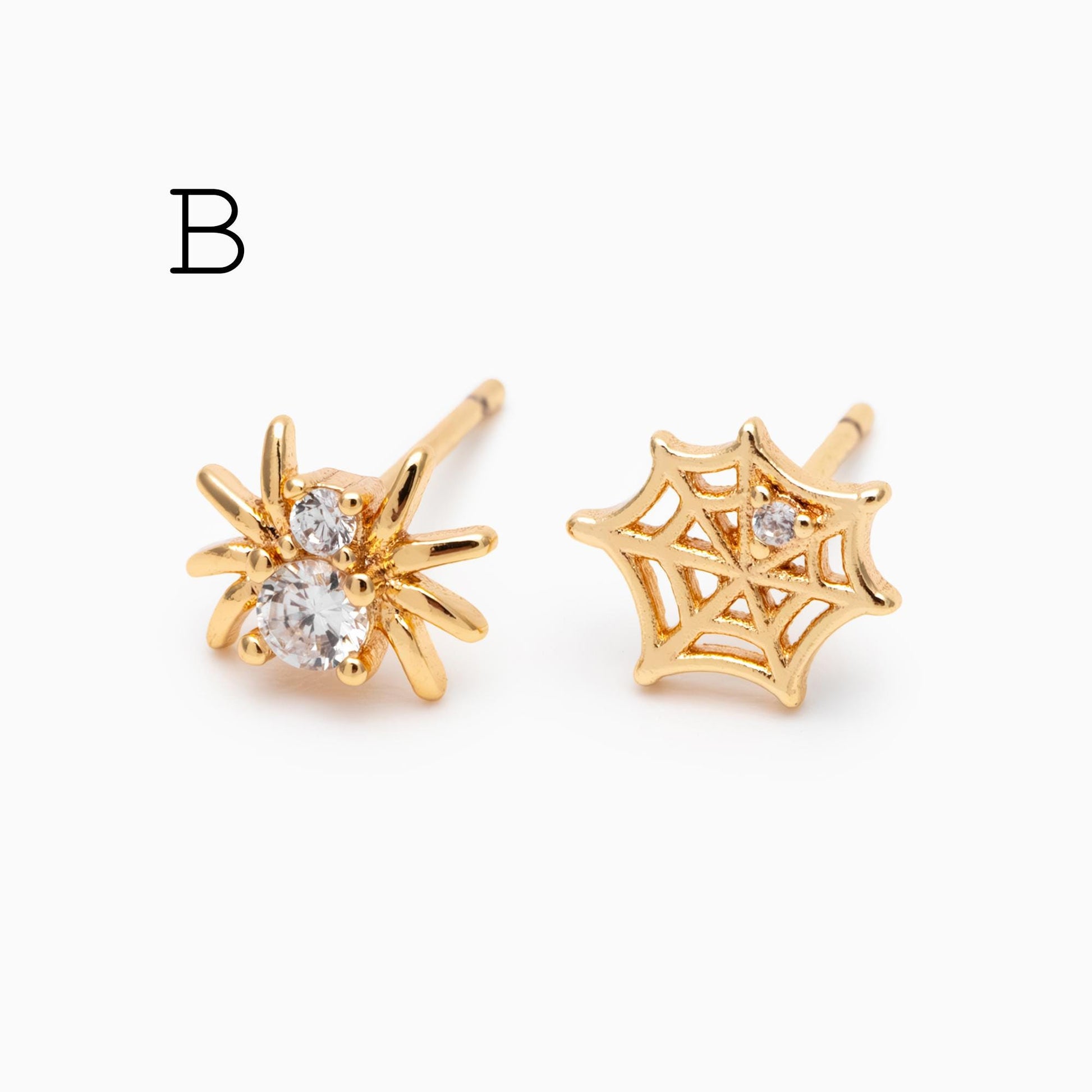10pcs Gold/ Silver Spider Bat Earrings, Gold/ Rhodium Plated Brass Halloween Stud Earrings (GB-4110)