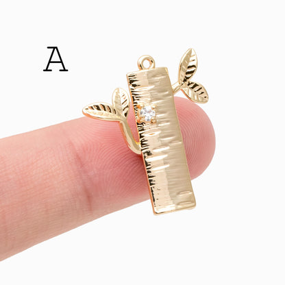 10pcs Gold Tree Leaf Flower Connectors, Gold Plated Brass, Branch Charms, Lead Nickel Free (GB-1010)