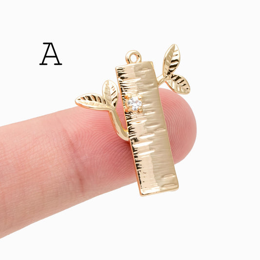 10pcs Gold Tree Leaf Flower Connectors, Gold Plated Brass, Branch Charms, Lead Nickel Free (GB-1010)