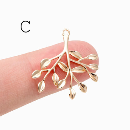 10pcs Gold Tree Leaf Flower Connectors, Gold Plated Brass, Branch Charms, Lead Nickel Free (GB-1010)