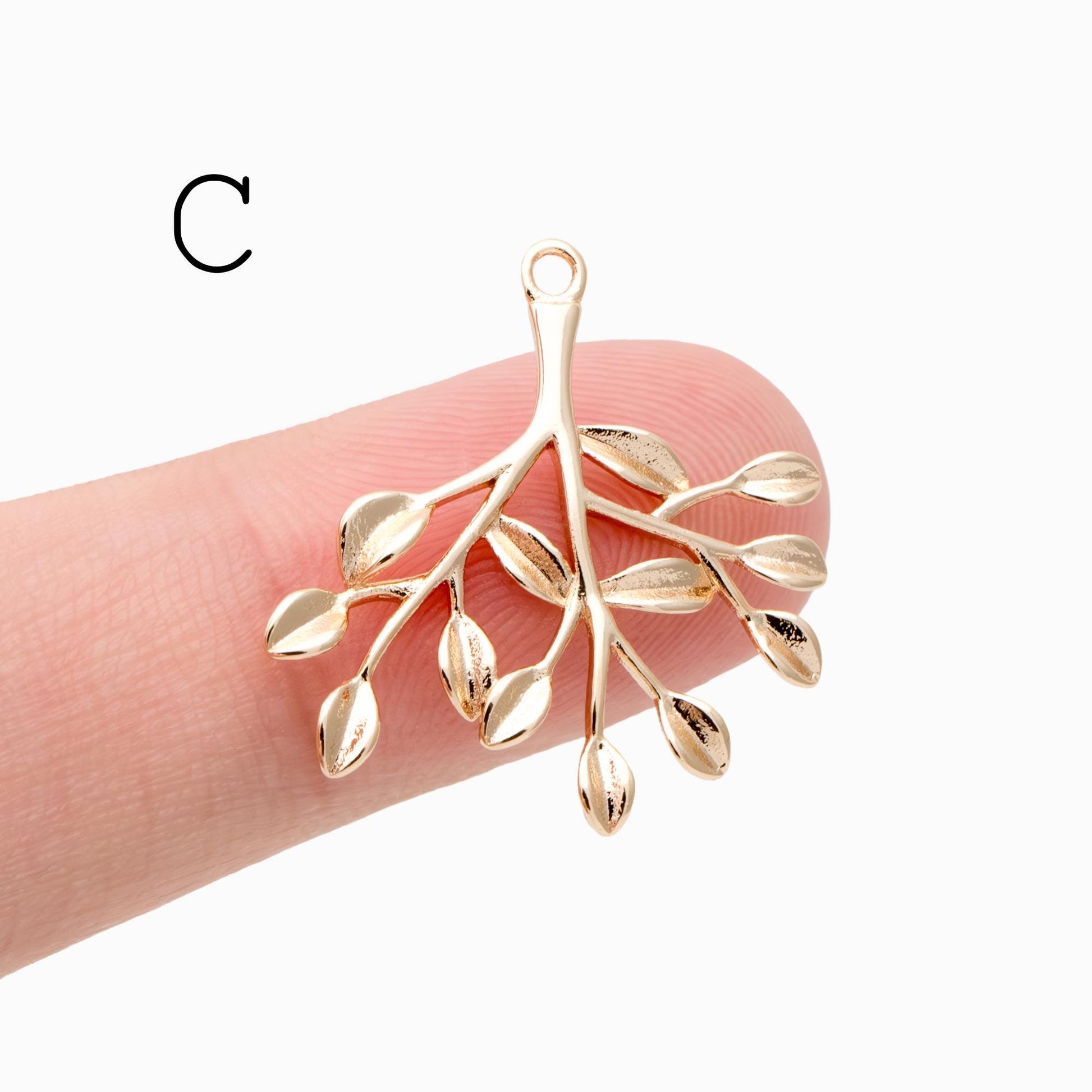 10pcs Gold Tree Leaf Flower Connectors, Gold Plated Brass, Branch Charms, Lead Nickel Free (GB-1010)