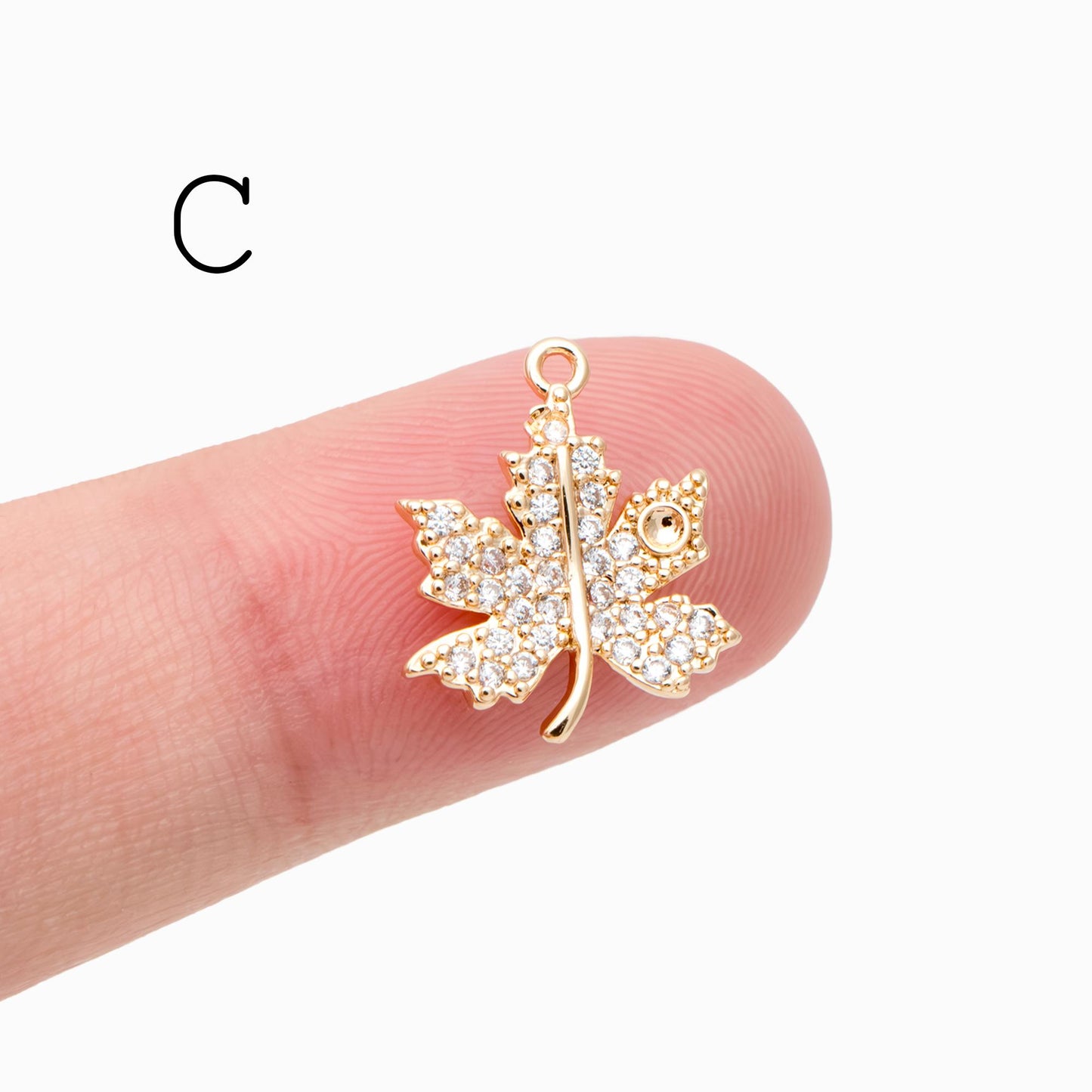4pcs CZ Pave Gold Leaf Charms, Real Gold Plated Brass, Dainty Leaf Pendants (GB-1312)