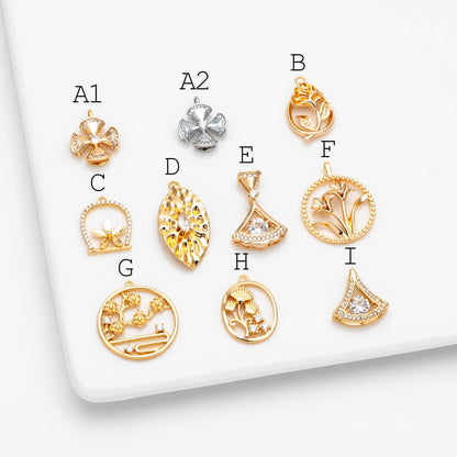 4pcs Gold/ Silver Tone Flower Leaf Charms , 18K Gold/ Rhodium plated Brass, Dainty Earring Pendants (GB-3118)