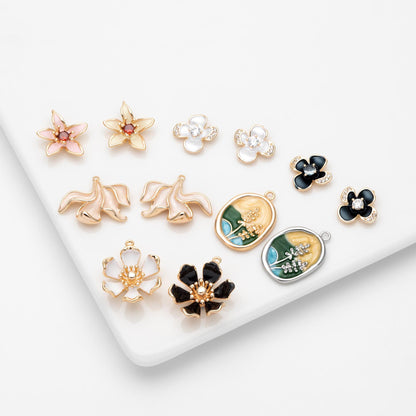 4pcs Gold/ Silver Tone Enamel Flower Charms, 18K Real Gold/ Rhodium plated Brass, Floral Earring Pendants (GB-3950)