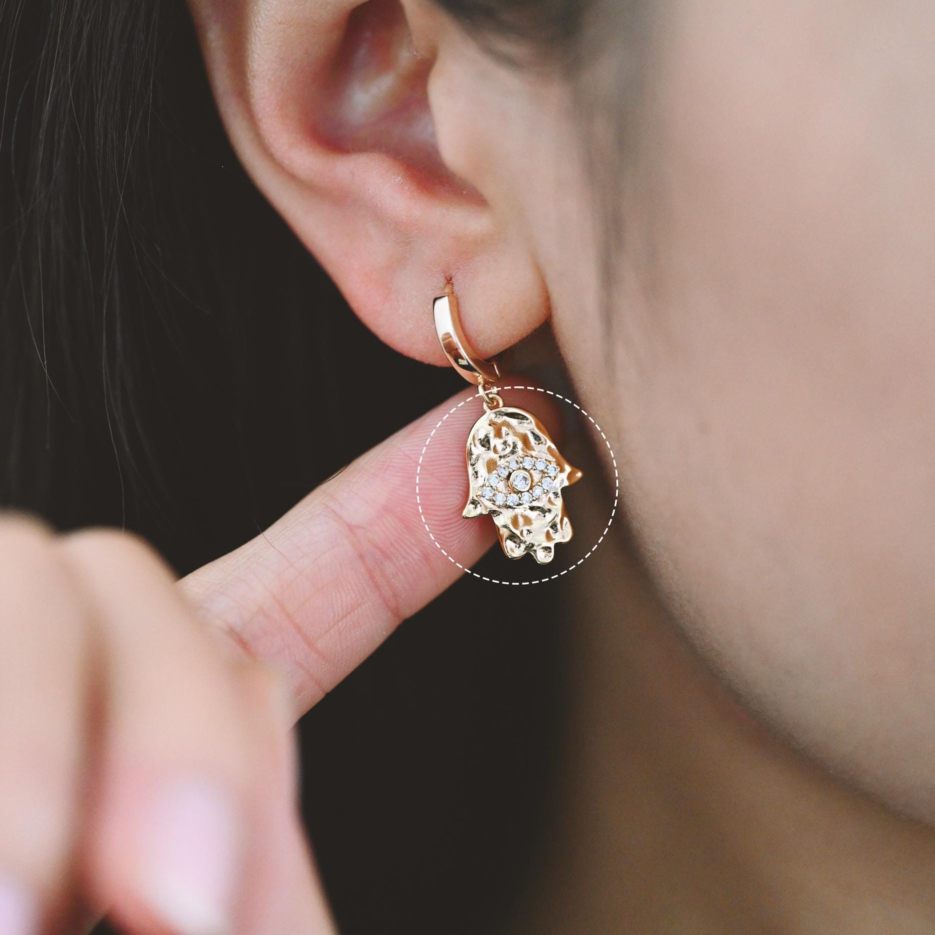 4pcs CZ Pave Gold Hamsa Hand Charm, Evil Eye Earring Charm, Jewelry Making, Diy Material, Jewelry Supplies (GB-3923)