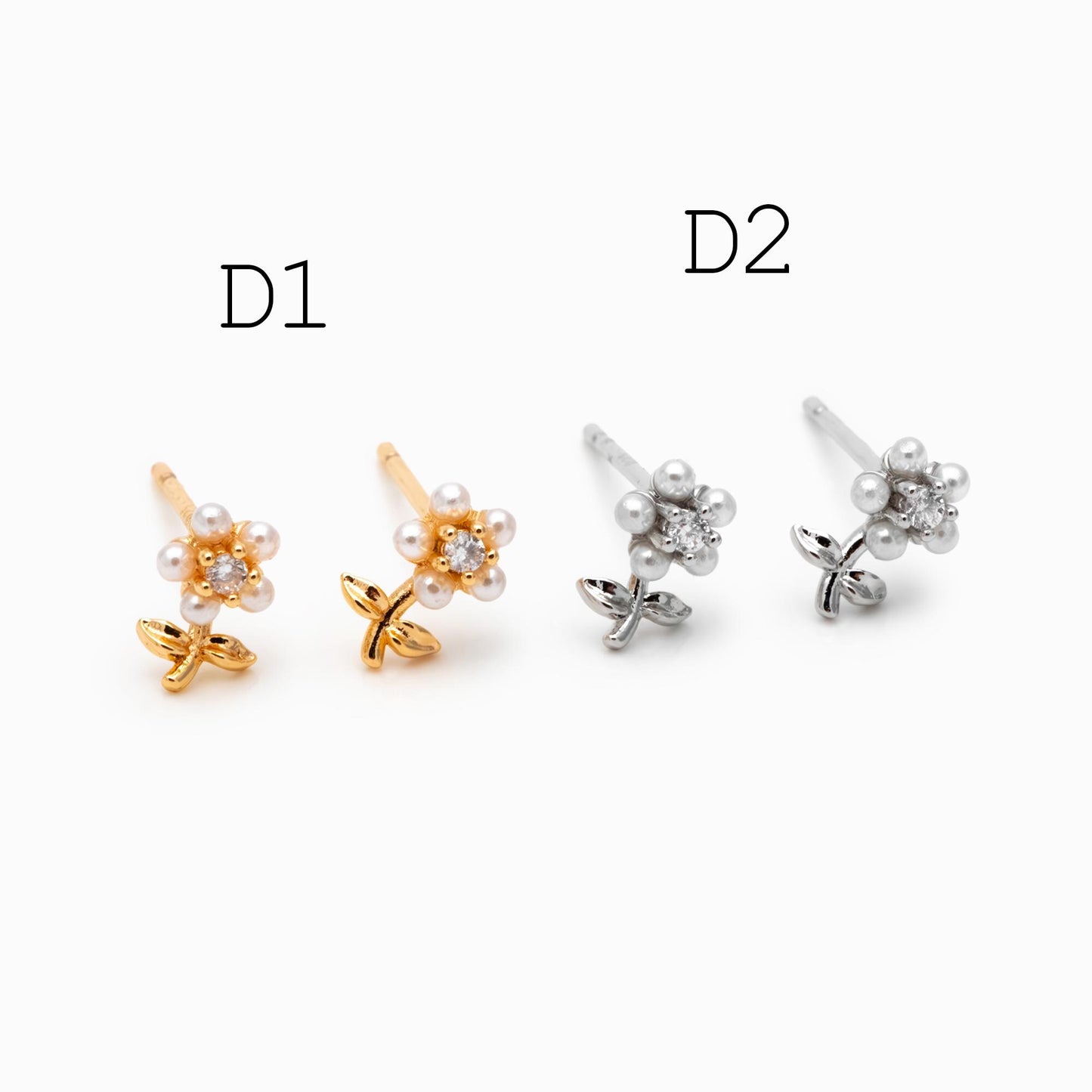 10pcs Gold/ Silver Faux Pearl Earrings, 18K Real Gold/ Rhodium Plated Brass, Dainty Stud Earring (#GB-4681)
