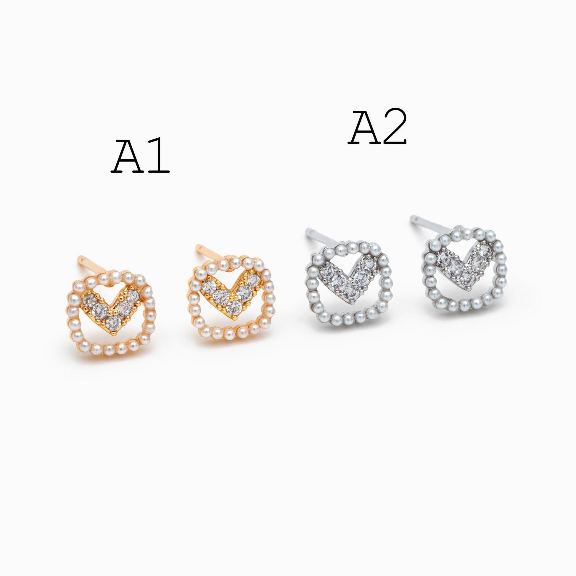 4pcs Gold/ Silver Faux Pearl Earrings, 18K Real Gold/ Rhodium Plated Brass, Dainty Stud Earring (#GB-4682)