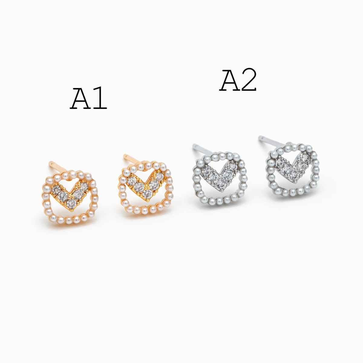 4pcs Gold/ Silver Faux Pearl Earrings, 18K Real Gold/ Rhodium Plated Brass, Dainty Stud Earring (#GB-4682)
