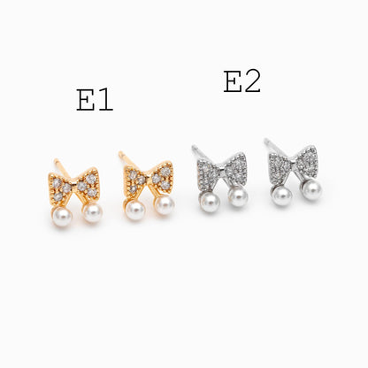 4pcs Gold/ Silver Faux Pearl Earrings, 18K Real Gold/ Rhodium Plated Brass, Dainty Stud Earring (#GB-4682)