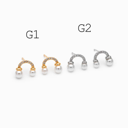 4pcs Gold/ Silver Faux Pearl Earrings, 18K Real Gold/ Rhodium Plated Brass, Dainty Stud Earring (#GB-4682)