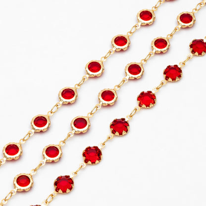 Gold plated Brass Crystal Beaded Chains, Link Chains with 7mm Flat Coin Beads, Color Not Easily Tarnish (#LK-183)/ 1 Meter=3.3 ft