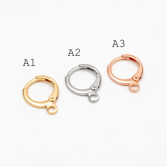 20pcs Minimalist Leverback Ear Hooks, Gold/ Rhodium(silver)/ Rose Gold, Hoop Earring Components, Huggie Ear Wires (GB-475)