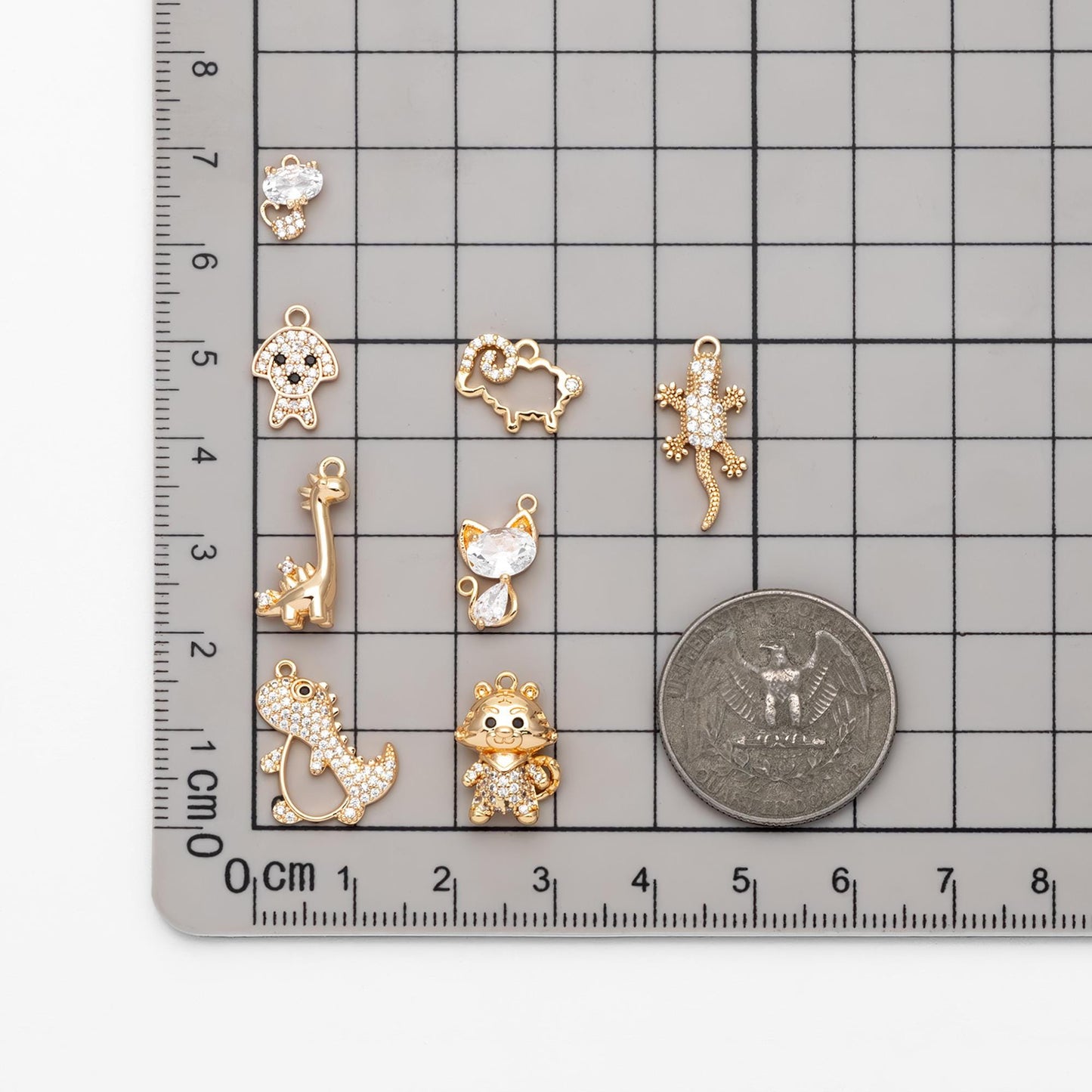 4pcs CZ Pave Gold/ Silver Tone Cute Animal Charms, Jewelry Making, Diy Material, Jewelry Supplies (GB-2074)