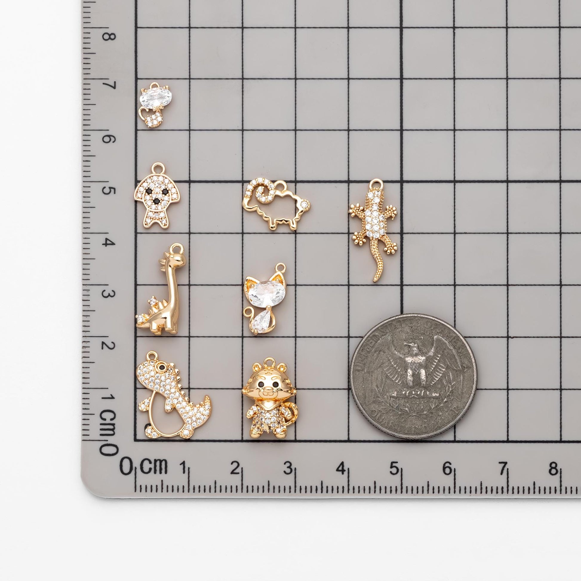 4pcs CZ Pave Gold/ Silver Tone Cute Animal Charms, Jewelry Making, Diy Material, Jewelry Supplies (GB-2074)