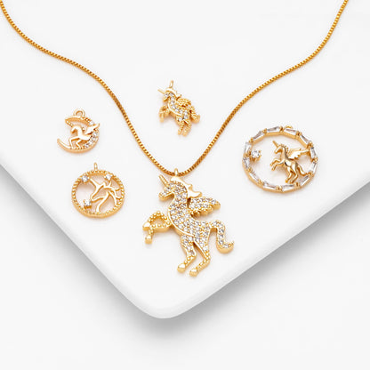 4pcs CZ pave Gold Unicorn Charms, 18k Real Gold plated Brass, Cute Earring Charms (GB-730)