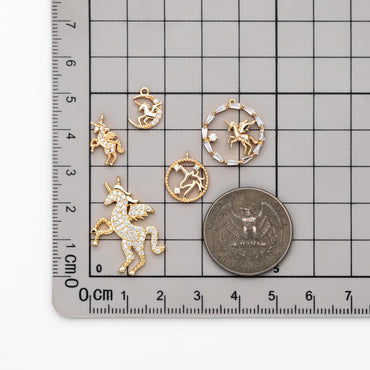4pcs CZ pave Gold Unicorn Charms, 18k Real Gold plated Brass, Cute Earring Charms (GB-730)