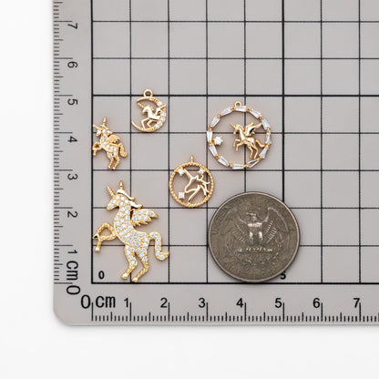 4pcs CZ pave Gold Unicorn Charms, 18k Real Gold plated Brass, Cute Earring Charms (GB-730)