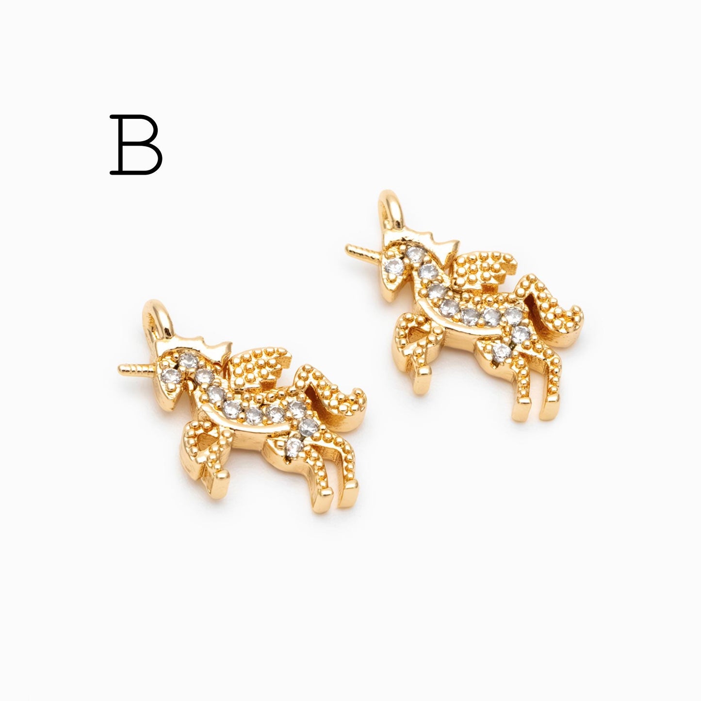 4pcs CZ pave Gold Unicorn Charms, 18k Real Gold plated Brass, Cute Earring Charms (GB-730)