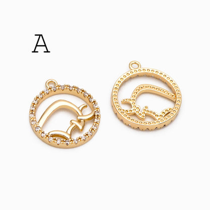 4pcs CZ Pave Gold Animal Charms, Earring Findings, Jewelry Making, Diy Material, Jewelry Supplies (GB-2507)