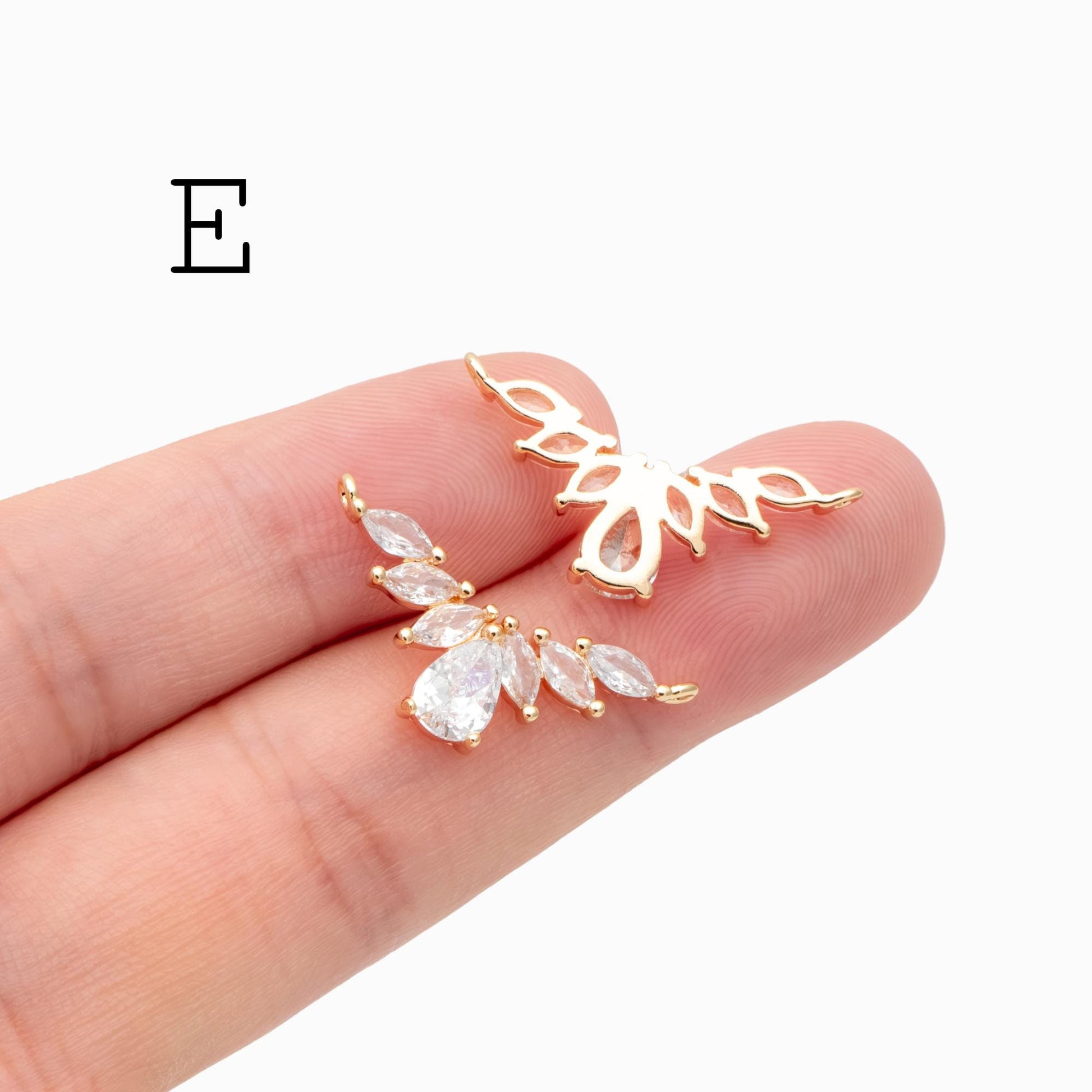 4pcs CZ Pave Gold/ Silver Tone Leaf Charm Connector , Gold/ Rhodium plated Brass, Cubic Zirconia Setting Diy Supplies (#GB-3669)