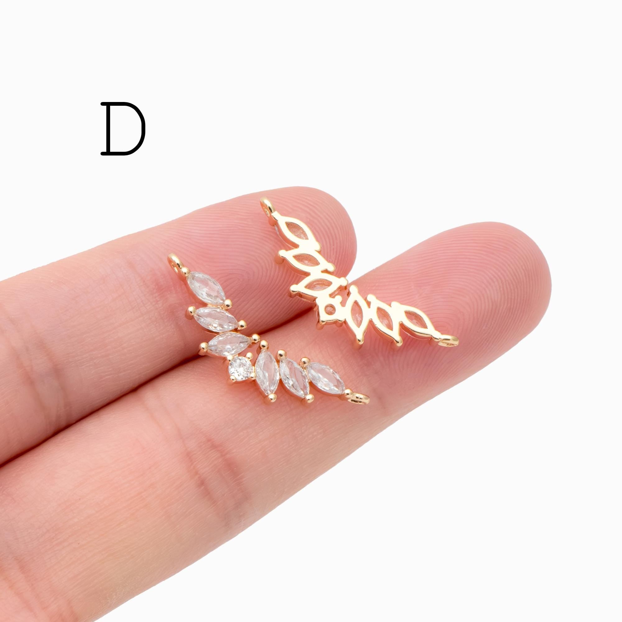 4pcs CZ Pave Gold/ Silver Tone Leaf Charm Connector , Gold/ Rhodium plated Brass, Cubic Zirconia Setting Diy Supplies (#GB-3669)