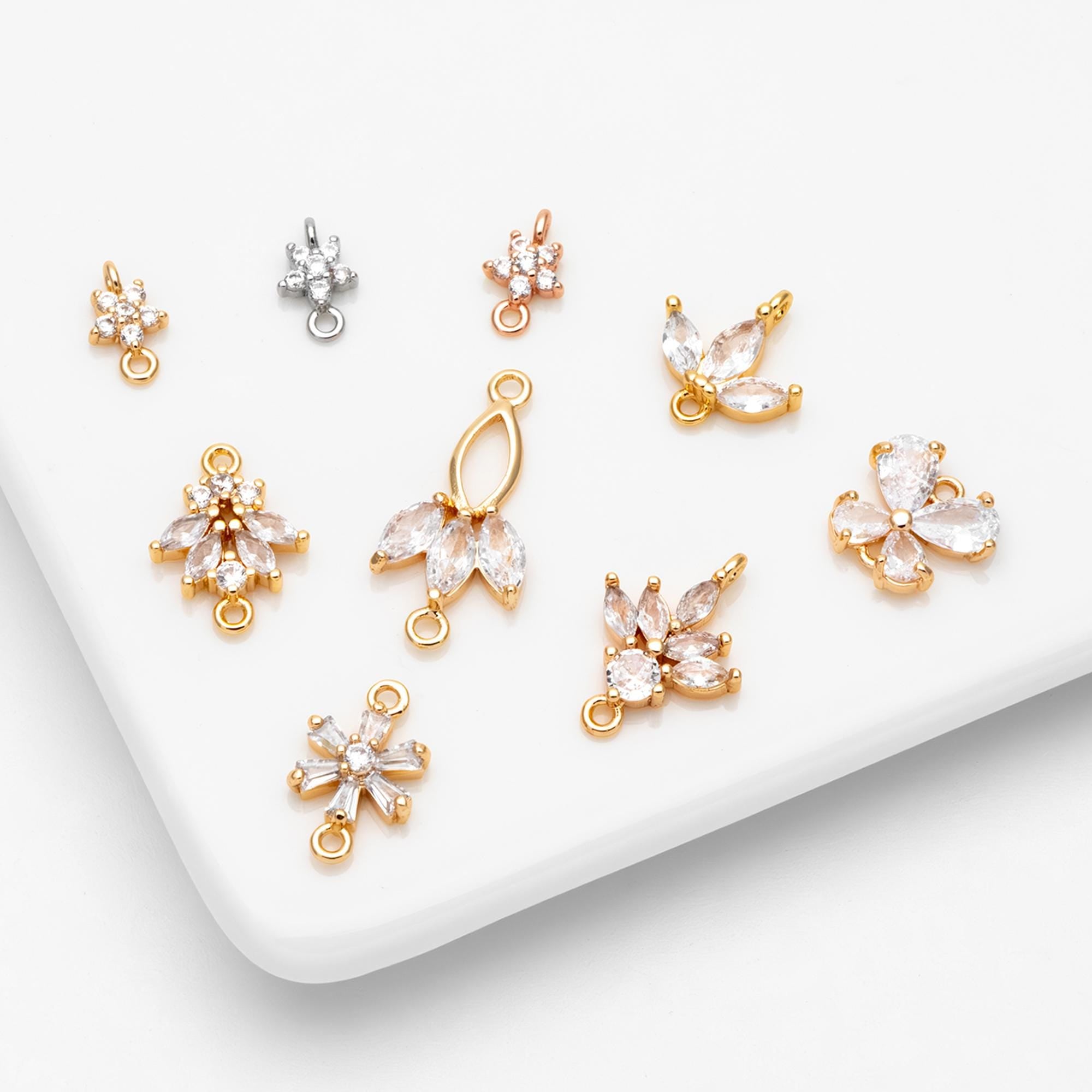 10pcs CZ Pave Flower Leaf Connector, 18K Gold plated Brass, Dainty Connector Charms (GB-3670)