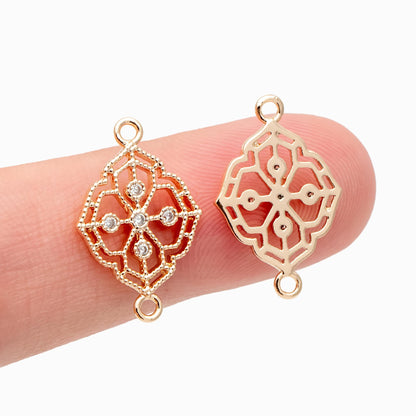 10pcs CZ Pave Gold Filigree Flower Charms Pendant, 18K Gold plated Brass Connectors (GB-3780-K)