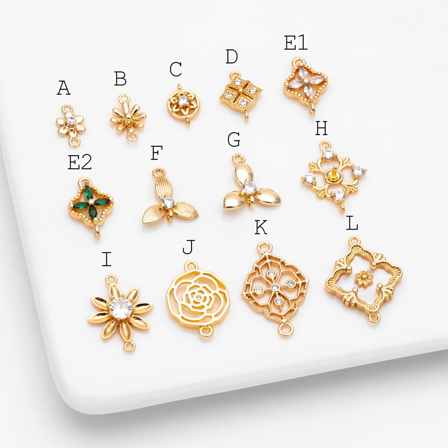 10pcs Gold Flower Charms , 18K Gold plated Brass, Floral Connector Pendants (GB-3780)