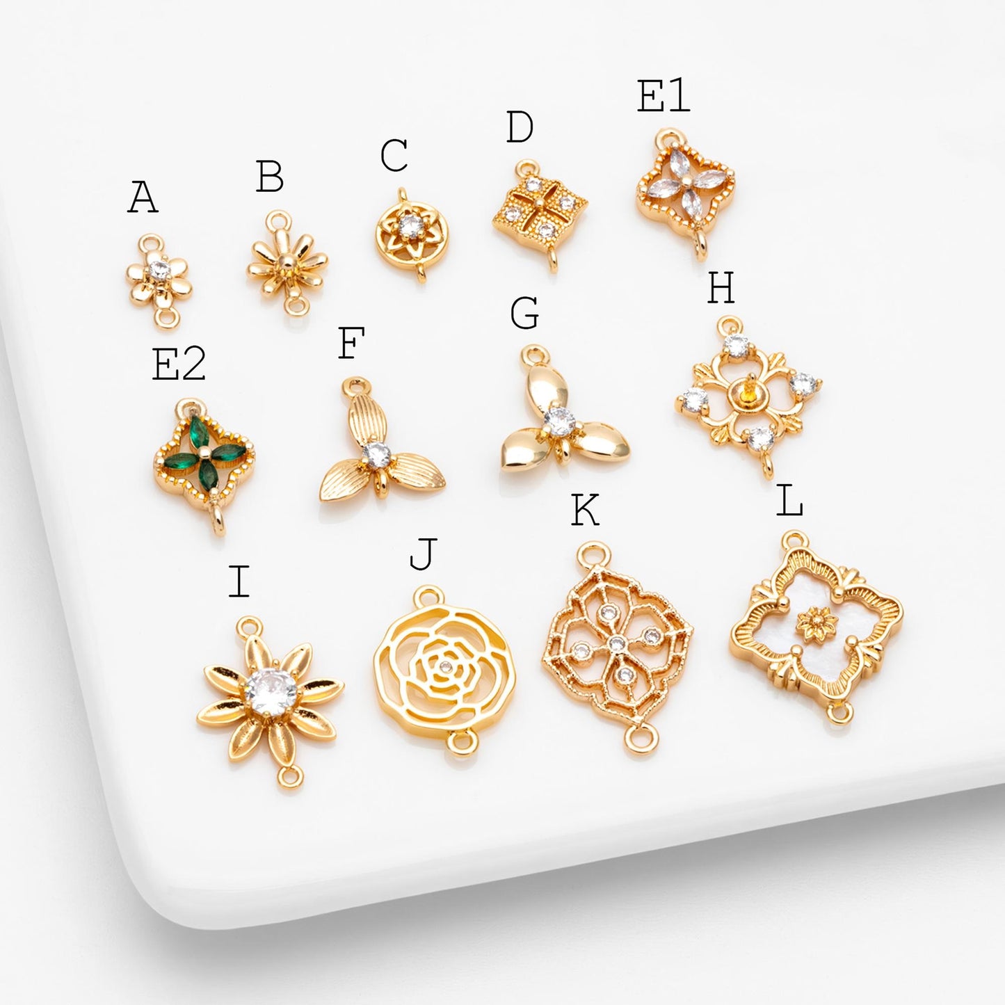10pcs Gold Flower Charms , 18K Gold plated Brass, Floral Connector Pendants (GB-3780)