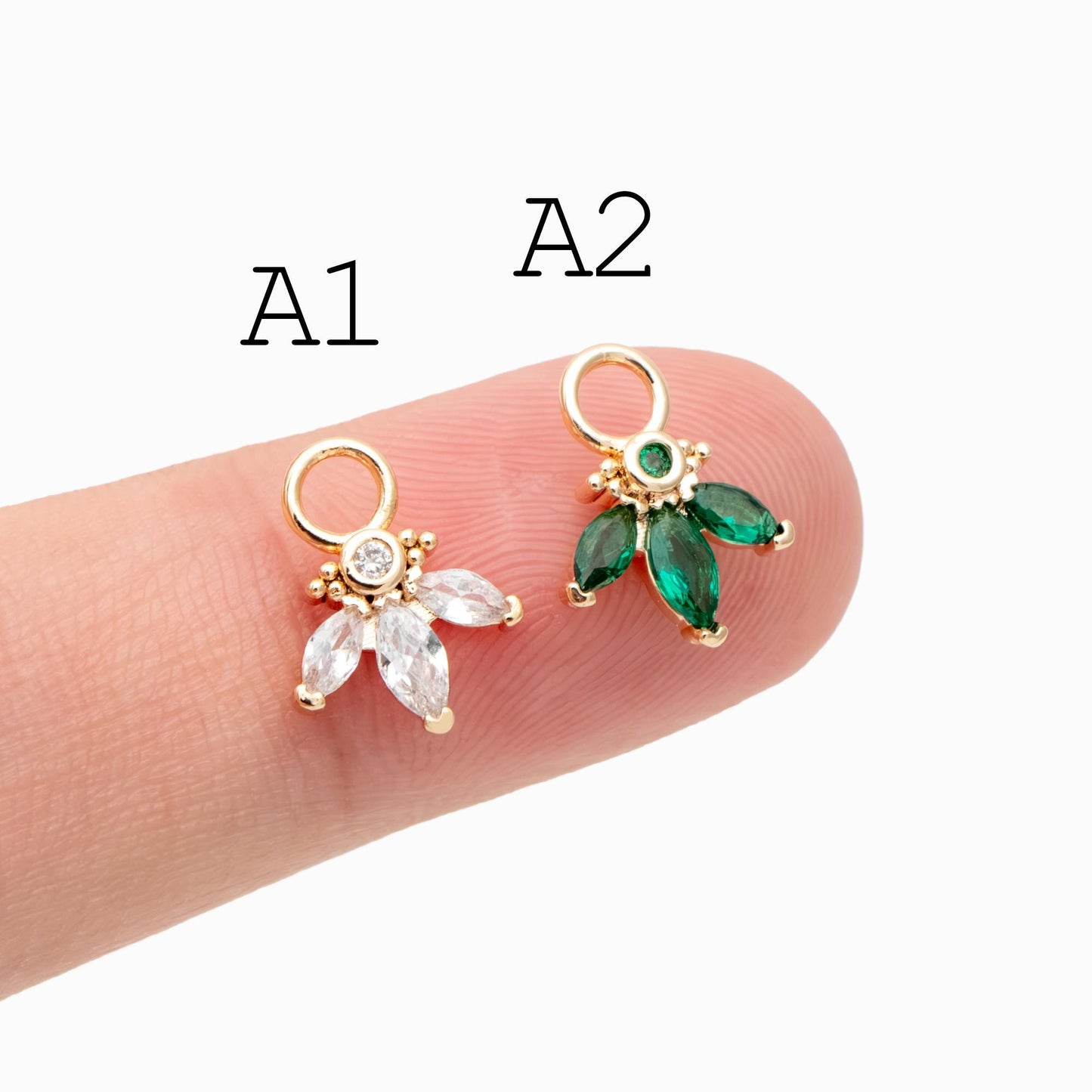 4pcs CZ Pave Gold Flower Leaf Charms, 18K Gold plated Brass, Dainty Earring Pendants (GB-4130)