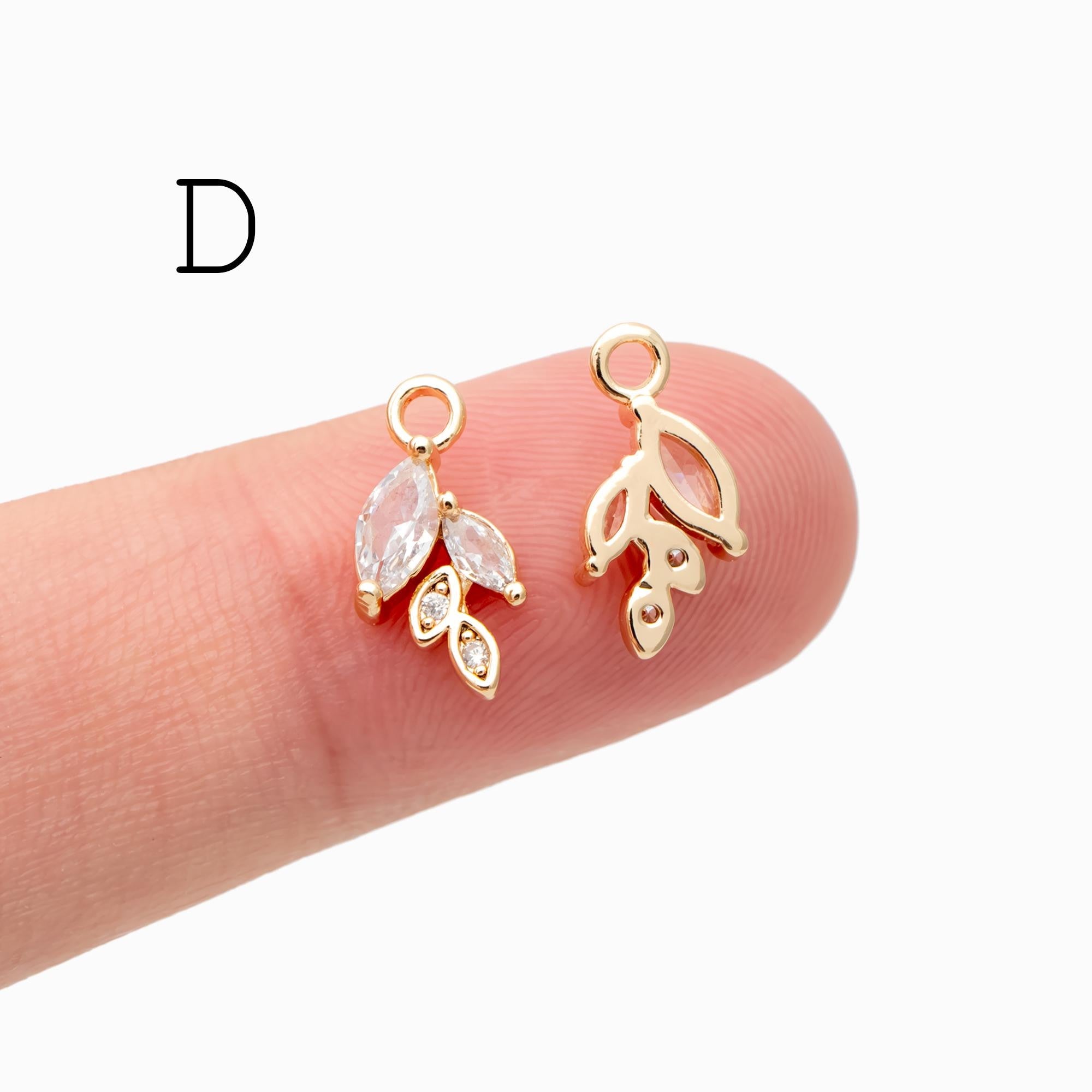4pcs CZ Pave Gold Flower Leaf Charms, 18K Gold plated Brass, Dainty Earring Pendants (GB-4130)