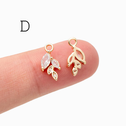 4pcs CZ Pave Gold Flower Leaf Charms, 18K Gold plated Brass, Dainty Earring Pendants (GB-4130)