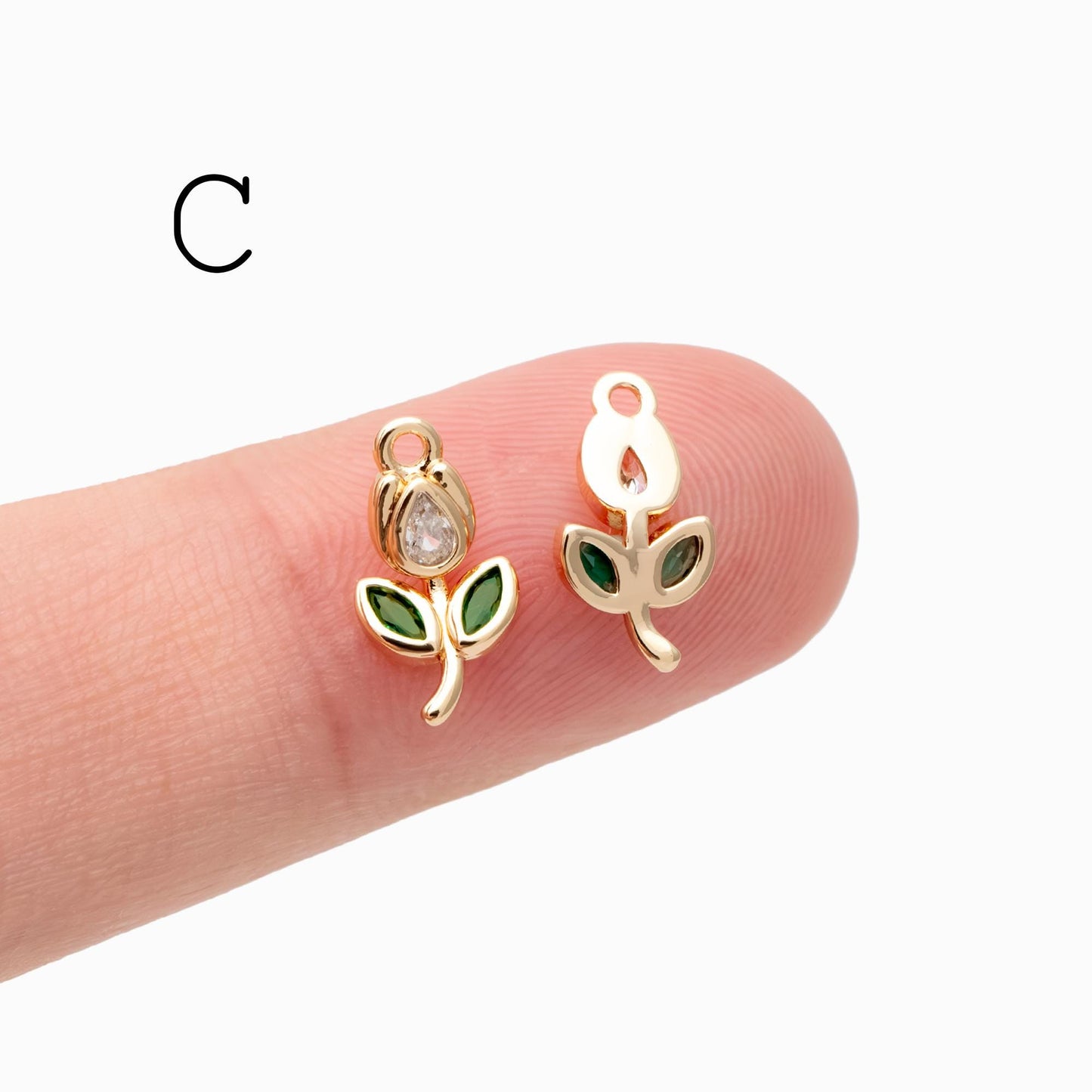 4pcs CZ Pave Gold Flower Leaf Charms, 18K Gold plated Brass, Dainty Earring Pendants (GB-4130)