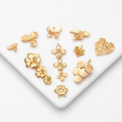 10pcs Gold Leaf Charm Connectors , Real Gold plated Brass, Leaf Pendant with Two Loops (GB-4391)